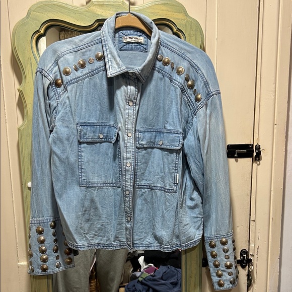 We The Free Light Blue Studded Jean Jacket